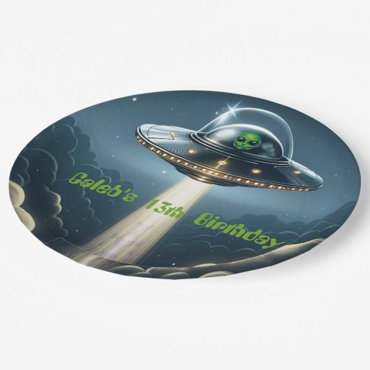 エイリアン拉致UFOブルークラウドバースデーパーティー ペーパープレート (アングル)