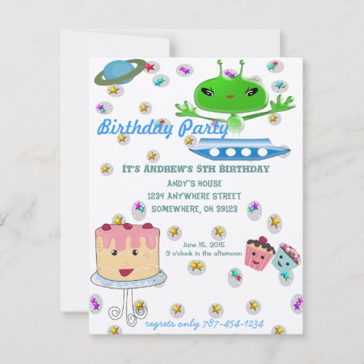 エイリアン日招待状誕生日パーティー 招待状 (正面)