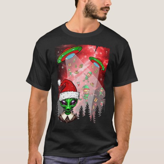 エイリアン未識別飛んでいるオブジェクトの小妖精や小人ロー Tシャツ (正面)