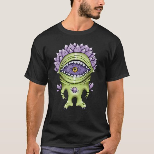 エイリアン植物キャラクター – 宇宙飛行士風変わりの生き物 Tシャツ (正面)