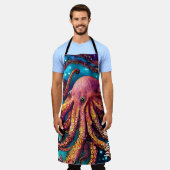 エイリアン水彩タコ名パーソナライズされた前 エプロン (着用した状態)