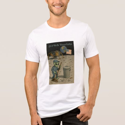 エイリアン清掃員が月の観光客の混乱を片付ける トライブレンドＴシャツ (正面)