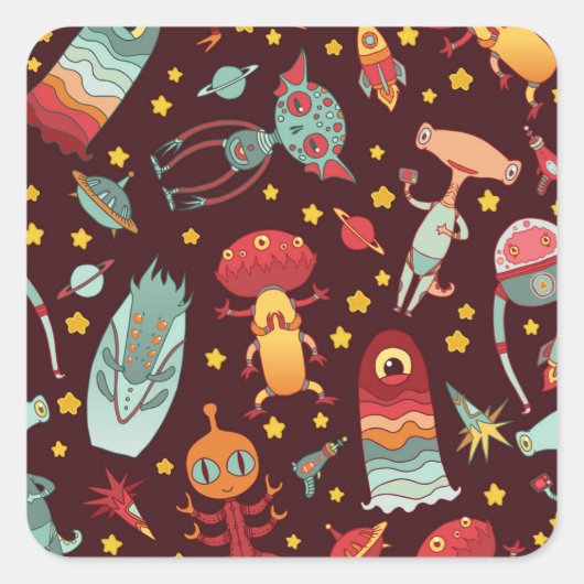 エイリアン漫画：ヴィンテージ宇宙おもしろい スクエアシール (正面)