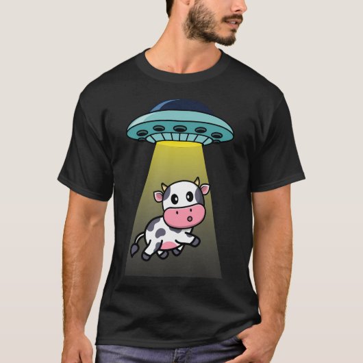 エイリアン牛の奪取飛んでいるUfo Tシャツ (正面)