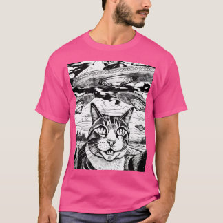 エイリアン猫おもしろいUfo猫とSF好き Tシャツ