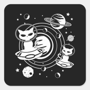 エイリアン猫キャッツUfo宇宙キッテンペットギフトおもしろいズ スクエアシール