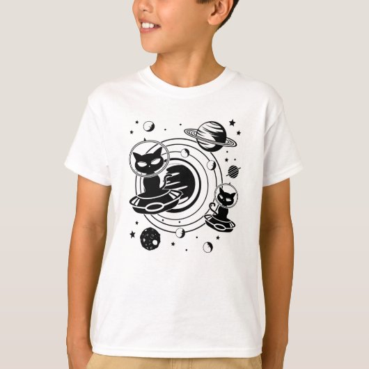 エイリアン猫キャッツUFO宇宙キッテンペットギフトアイディア Tシャツ (正面)