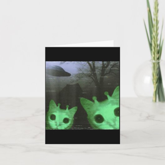 エイリアン猫 UFO 面白い 不気味な猫 ミーム メンズ レディース カード (正面)