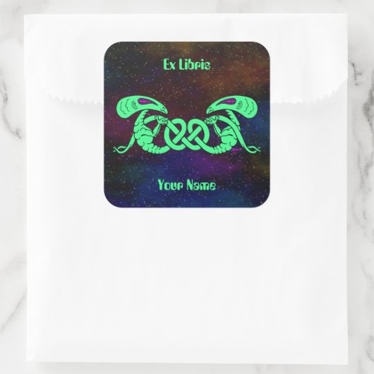 エイリアン絡み(エイリアンとケルト結び目模様)蔵書票 スクエアシール (バッグ)