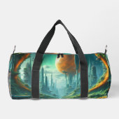 エイリアン自然&未来都市シュールレアルSFアート ダッフルバッグ (裏面)