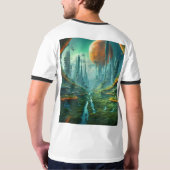 エイリアン自然&未来都市シュールレアルSFアート Tシャツ (裏面フル)