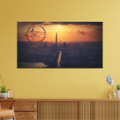 エイリアン船の市街地上空ファンタジー キャンバスプリント (インサイチュ (リビング))