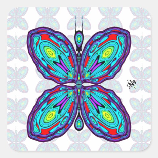 エイリアン蝶(カラフルパターン) v2 スクエアシール (正面)