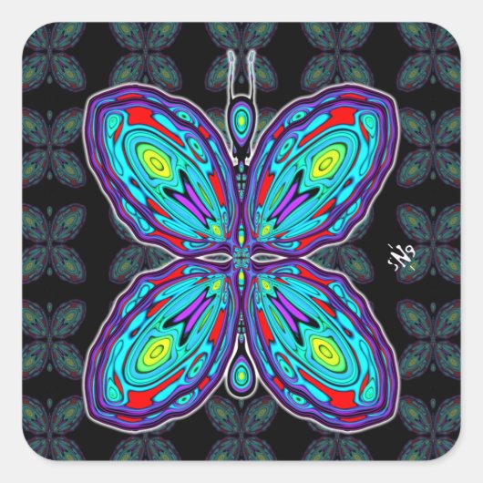 エイリアン蝶(カラフルパターン) v3 スクエアシール (正面)