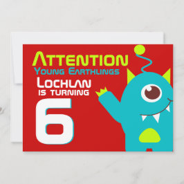 エイリアン誕生日ボーイ6thアクアオレンジ招待 招待状