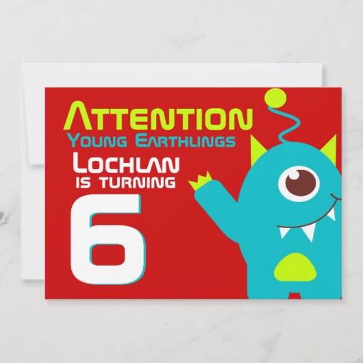 エイリアン誕生日ボーイ6thアクアオレンジ招待 招待状 (正面)