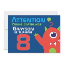 エイリアン誕生日ボーイ8thブルーオレンジの招待