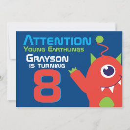 エイリアン誕生日ボーイ8thブルーオレンジの招待 招待状