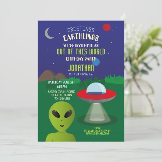 エイリアン誕生日宇宙船エイリアン侵入宇宙おもしろい 招待状 (スタンド正面)