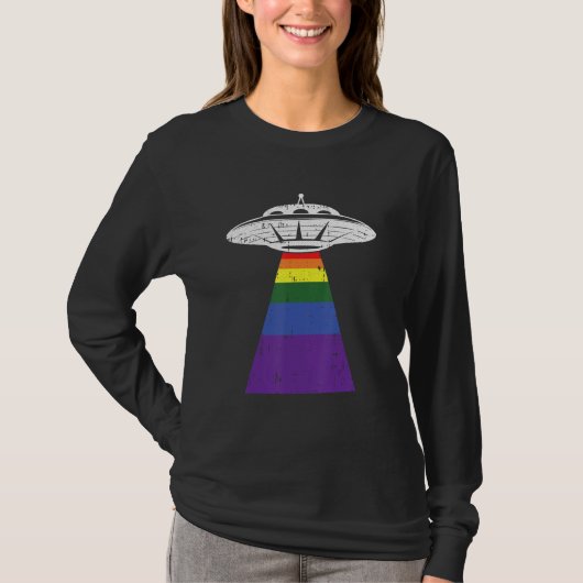 エイリアン誘拐ゲイプライドLGBT QゲイリエンUfo 誇りを持った Tシャツ (正面)