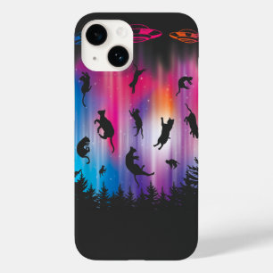 エイリアン誘拐猫飛んでいるソーサーおもしろいUFO Case-Mate iPhone 14ケース