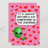 エイリアン赤いハートマザーズデイ 招待状 (正面/裏面)