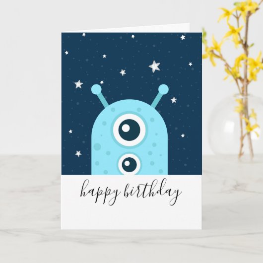 エイリアン銀河系宇宙飛行士宇宙誕生日ボーイ カード (黄色い花)