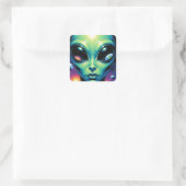 エイリアン顔と眼球反射 スクエアシール (バッグ)