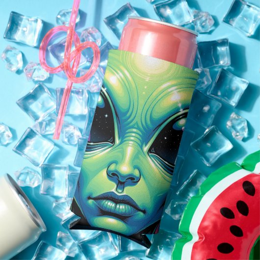 エイリアン顔と眼球反射 スリム缶クーラー (インサイチュ 夏)