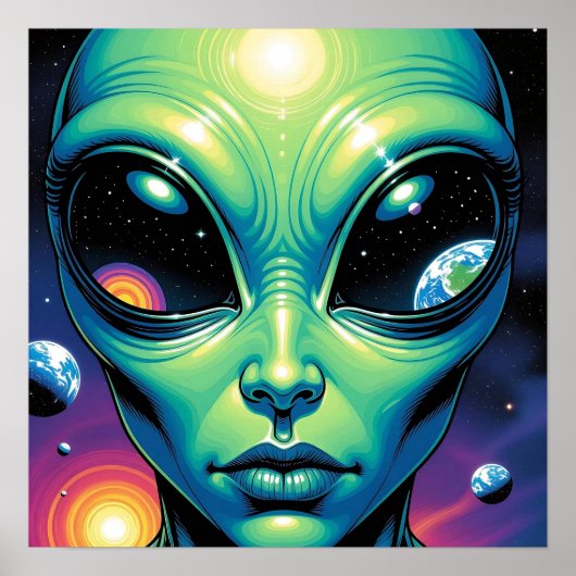 エイリアン顔と眼球反射 ポスター (正面)