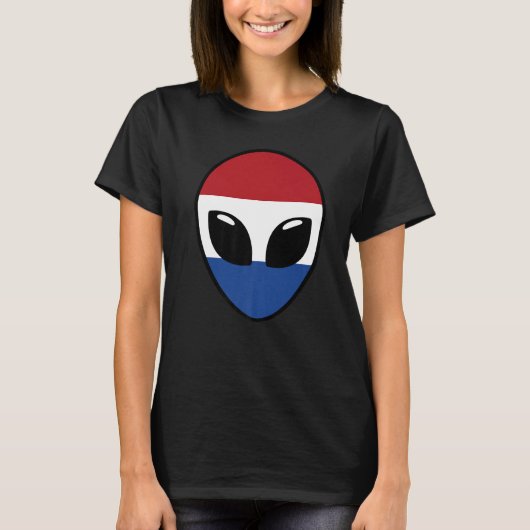 エイリアン顔オランダオランダオランダ国旗 Tシャツ (正面)