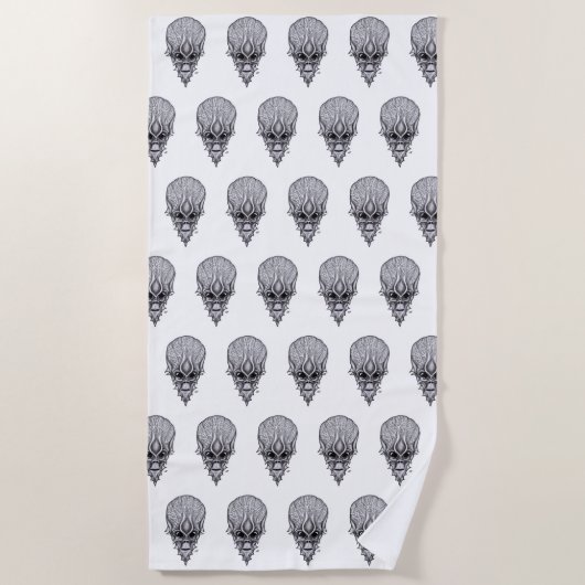 エイリアン顔、アフリカスカル顔面再建 ビーチタオル (正面)