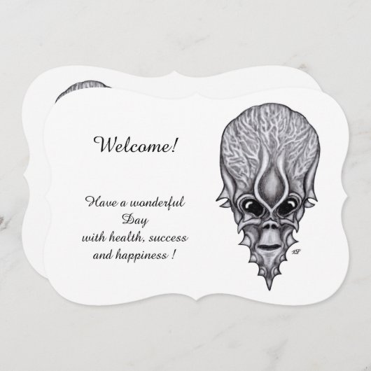 エイリアン顔、テキストの追加 招待状 (正面/裏面)