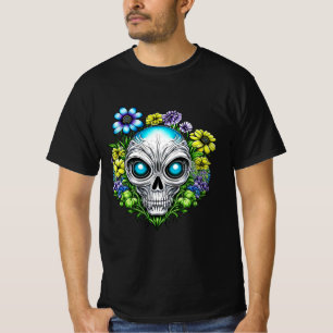 エイリアン顔&フラワーズアイアート Tシャツ
