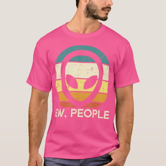 エイリアン顔Ew人おもしろい々Ufoイントロバート男性女性 Tシャツ (正面)