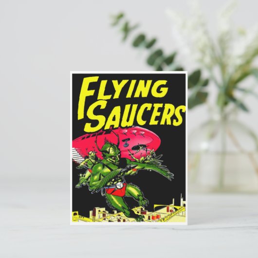 エイリアン飛んでいるソーサーヴィンテージ漫画ブックアート ポストカード (スタンド正面)
