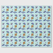 エイリアン飛んでいるソーサー&スペースシップラッピング紙 ラッピングペーパー (フラット)