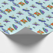エイリアン飛んでいるソーサー&スペースシップラッピング紙 ラッピングペーパー (角)