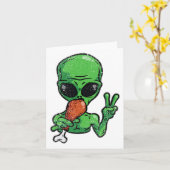 エイリアン食べの七面鳥感謝祭おもしろいUfo Fal カード (黄色い花)