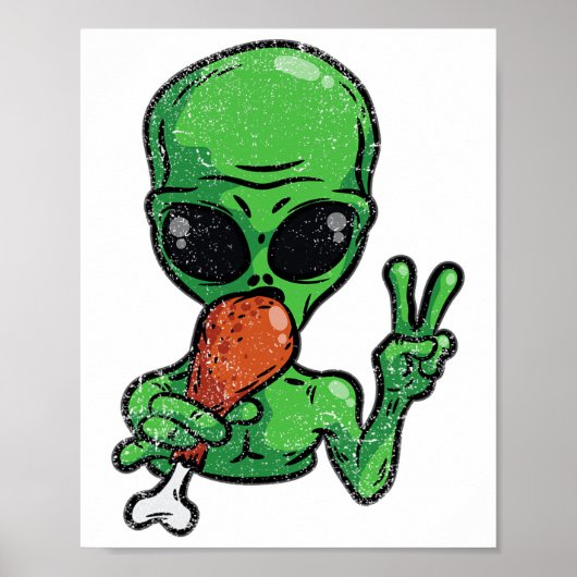 エイリアン食べの七面鳥感謝祭おもしろいUfo Fal ポスター (正面)