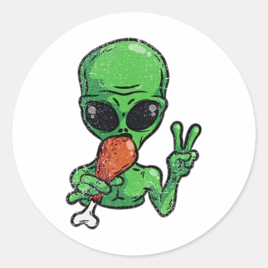 エイリアン食べの七面鳥感謝祭おもしろいUfo Fal ラウンドシール (正面)