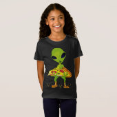 エイリアン食べ物ピザ平和おもしろい宇宙フード恋人 Tシャツ (正面フル)