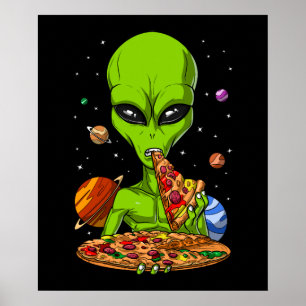 エイリアン食べ物宇宙ピザ ポスター