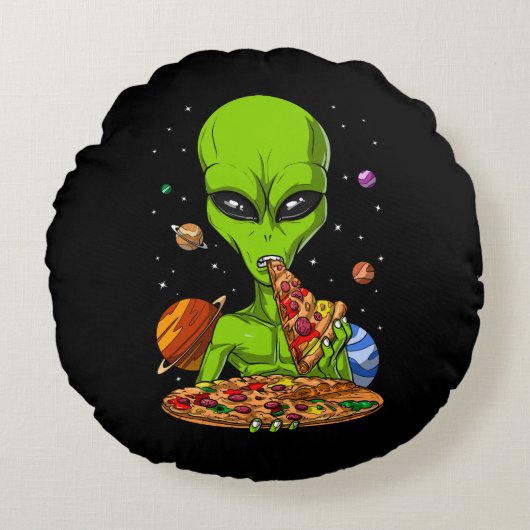 エイリアン食べ物宇宙ピザ ラウンドクッション (正面)