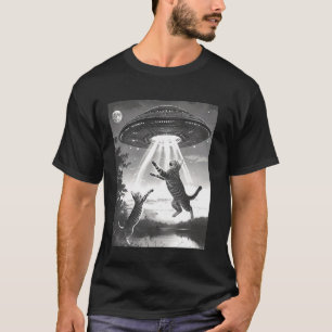 エイリアン+エイリアンにさらわれたネコ UFO 宇宙船 宇宙 おもしろ Tシャツ