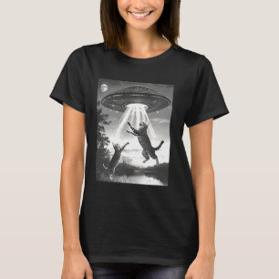 エイリアン+エイリアンにさらわれた猫+UFO+空飛ぶ円盤+スペース+面白い Tシャツ
