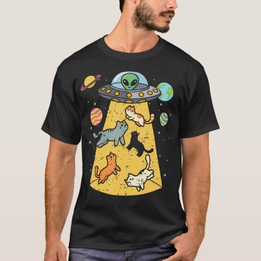 エイリアン+エイリアン+キャット+UFO+スペース Tシャツ (正面)