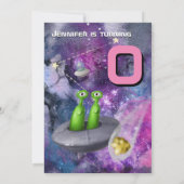 エイリアン カートゥーン かわいい UFO ガールズ 宇宙 テーマ パーティー 招待状 (裏面)