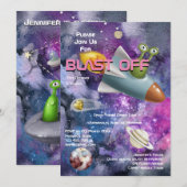 エイリアン カートゥーン キュート UFO ガールズ 宇宙 テーマ パーティー 招待状 (正面/裏面)