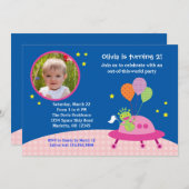 エイリアン·ガール·フォト·バースデー·パーティーの招待 招待状 (正面/裏面)